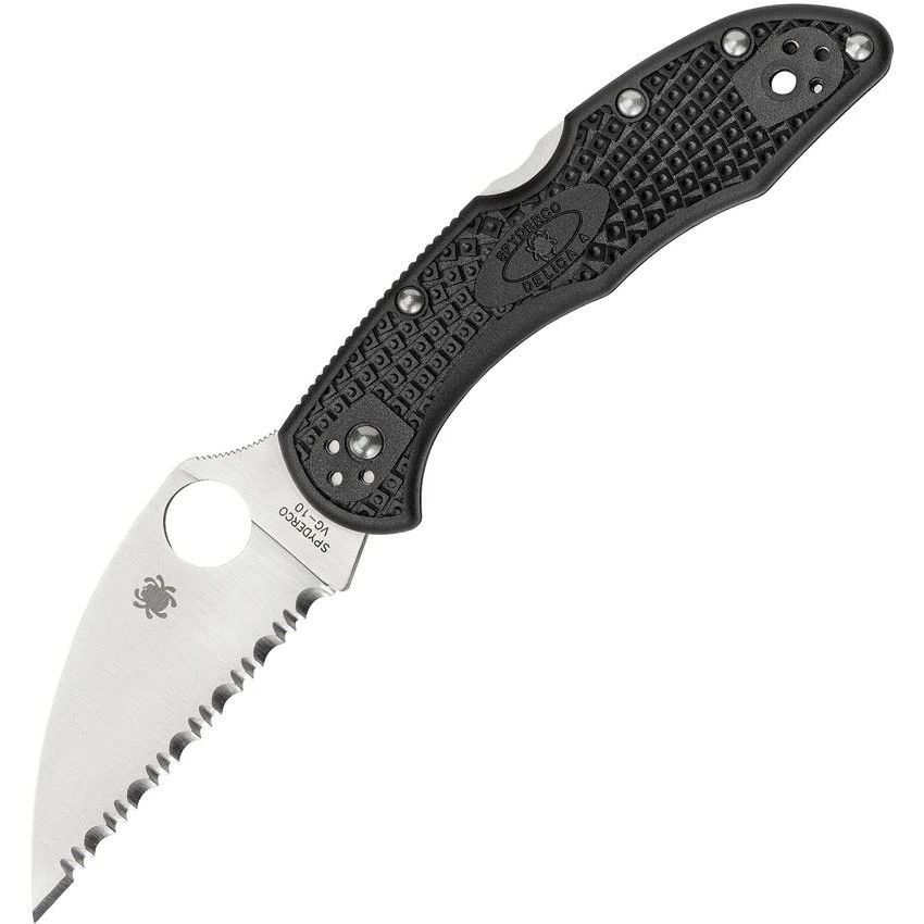 Spyderco 11FSWCBK Delica Wharncliffe Serrated Lockback Folding Pocket Knife With Black Texture FRN Handle 1 Spyderco 11FSWCBK Delica Wharncliffe Serrated Lockback Folding Pocket Knife With Black Texture FRN Handle