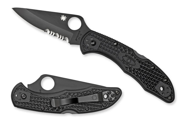 Spyderco Delica 4 Lightweight - Black - Black Blade - Partially Serrated 1 Spyderco Delica 4 Lightweight - Black - Black Blade - Partially Serrated