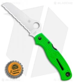 Spyderco Atlantic Salt Folding Dive Knife Green FRN (3.69" Satin Serr LC200N) -Spyderco Spyderco Atlantic Salt Folding Dive Knife Green FRN 3.69 Satin Serr LC200N BHQ 116274 LS Bottlecap