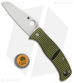 Spyderco Caribbean Sheepsfoot Knife Black/Yellow G-10 (3.7" Satin) C217GPSF -Spyderco Spyderco Caribbean Sheepsfoot Compression Lock Black Yellow G 10 Satin C217GPSF BHQ 67355 jr bottlecap