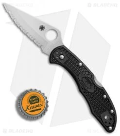 Spyderco Delica 4 Knife Black FRN Folder (2.88" Satin Full Serr) C11SBK -Spyderco Spyderco Delica 4 black FRN satin full serr BHQ 1560 er bottlecap