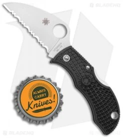 Spyderco ManBug Wharncliffe Lockback Knife Black FRN (1.9" Serr Satin) MBKWS -Spyderco Spyderco ManBug Wharncliffe Lightweight Black FRN Satin Serr MBKWS BHQ 125868 jr bottlecap