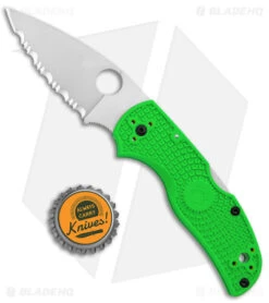 Spyderco Native 5 Salt Lockback Knife Green FRN (3" Satin LC200N Serr) C41SGR5 -Spyderco Spyderco Native 5 Salt LB Green FRN Satin Serr BHQ 145693 jr bottlecap