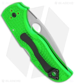 Spyderco Native 5 Salt Lockback Knife Green FRN (3" Satin LC200N Serr) C41SGR5 -Spyderco Spyderco Native 5 Salt LB Green FRN Satin Serr BHQ 145693 jr side