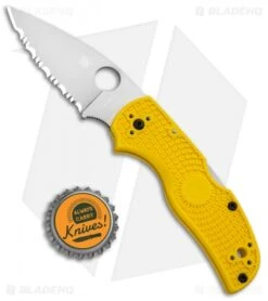 Spyderco Native 5 Salt Lockback Knife Yellow FRN (3" Satin Full Serr) C41SYL5 -Spyderco Spyderco Native 5 Salt LB Yellow FRN Serr C41SYL5 BHQ 92692 jr bottlecap
