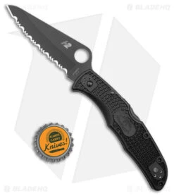 Spyderco Pacific Salt 2 Lockback Knife Black FRN (3.4" Black Serr) C91SBBK2 -Spyderco Spyderco Pacific Salt 2 LB Black FRN Black Serr BHQ 106203 jr bottlecap