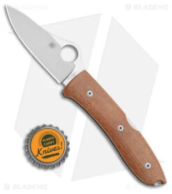 Spyderco SpyOpera Lockback Knife Brown Canvas Micarta (2.88" Satin M390) -Spyderco Spyderco SpyOpera Lockback Knife Brown Canvas Micarta 2.88in Satin M390 C255CMP BHQ 112397 LS Bottlecap jr