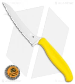 Spyderco Z-Cut Lightweight Yellow (4.5" Satin Serr) K14SYL -Spyderco Spyderco Z Cut Lightweight Yellow Pointed Tip K14SYL BHQ 107980 LS Bottlecap