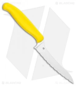 Spyderco Z-Cut Lightweight Yellow (4.5" Satin Serr) K14SYL -Spyderco Spyderco Z Cut Lightweight Yellow Pointed Tip K14SYL BHQ 107980 LS Spine